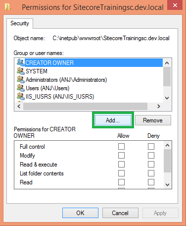 Website Folder Properties Security