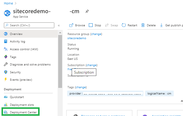App Service FTP deployment center