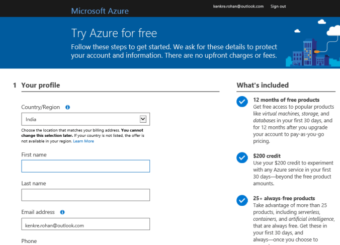 Creating a free account on Azure Portal | Sitecore Diaries