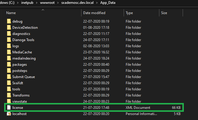 Main Website License location